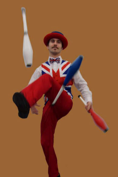 Nation themed colour costumed jugglers